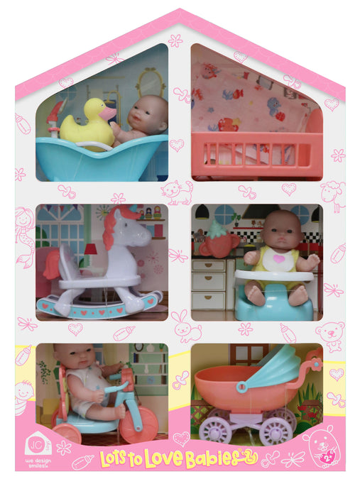 All Vinyl Mini Doll House with 3 Dolls and 6 Accessories