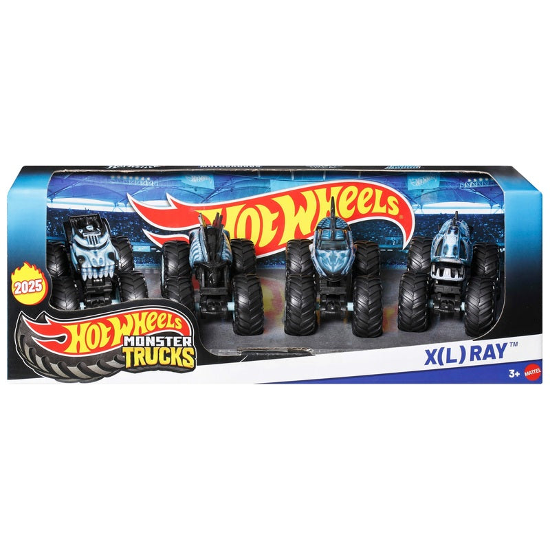 Hot Wheels Monster Trucks, 4-Pack of 1:64 Scale Toy Trucks, Set of 4 X-ray-Themed Vehicles, Giant Wheels