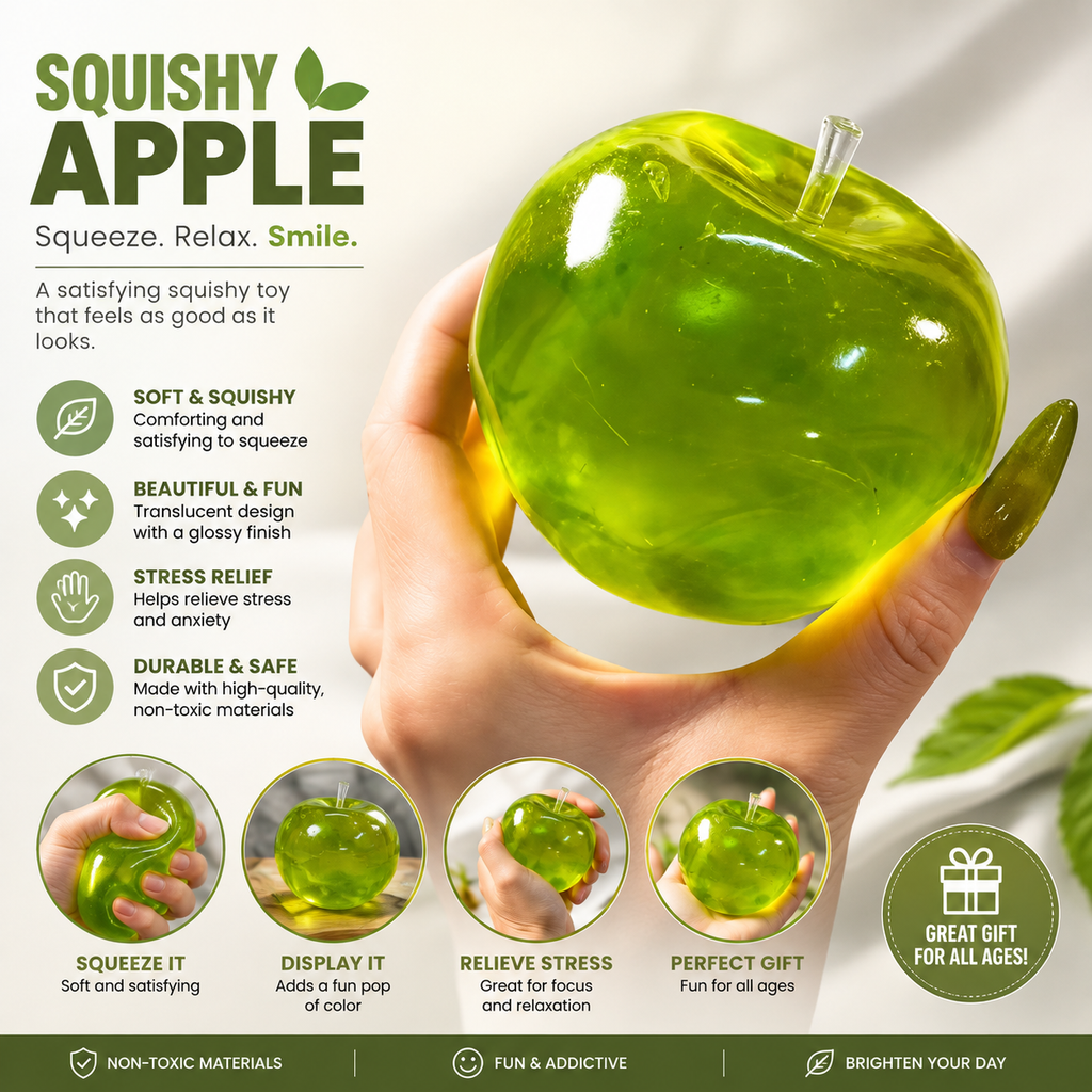 Squishy Green Apple Stress Ball — Slow Rise Sensory Fidget Toy